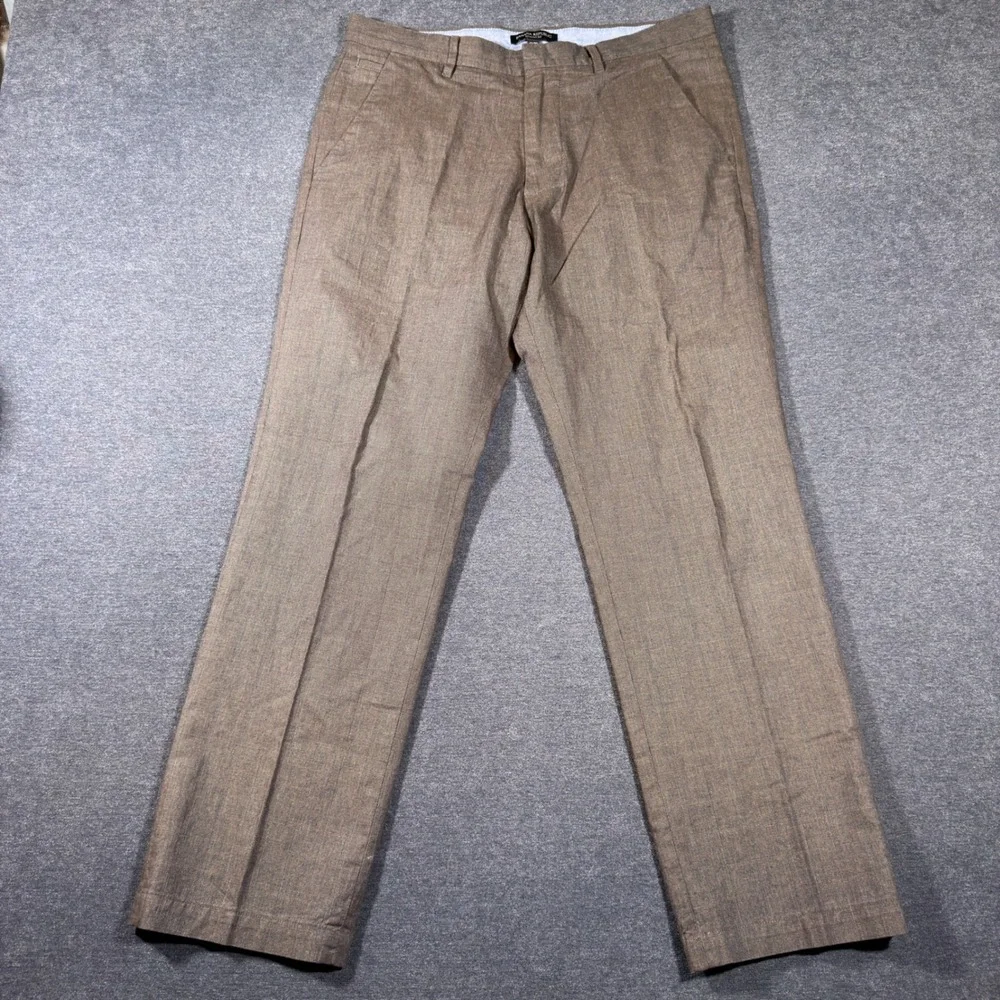 Banana Republic Pants Mens 32x30 Brown Straight Fit Cotton Plaid Dress Chinos